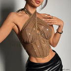 Rhinestone Mesh Corset Crop Top