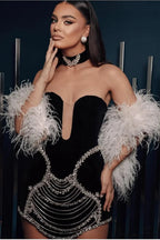Rhinestone Necklace Bandage Strapless Mini Spicy Party Dress