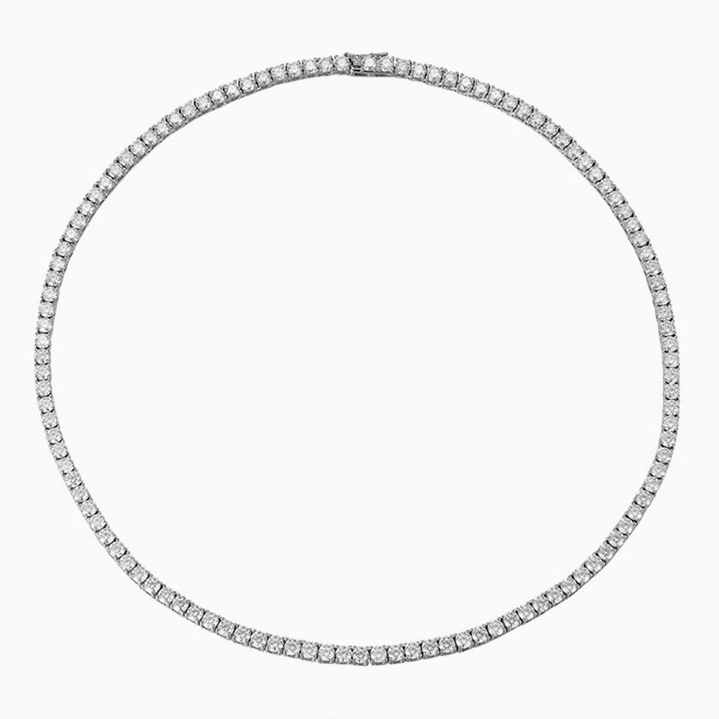Rhodium Silver 3MM Cubic Zirconia Tennis Necklace