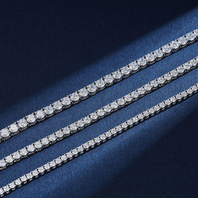 Rhodium Plated 4MM Cubic Zirconia Tennis Chain Necklace in Sterling Silver