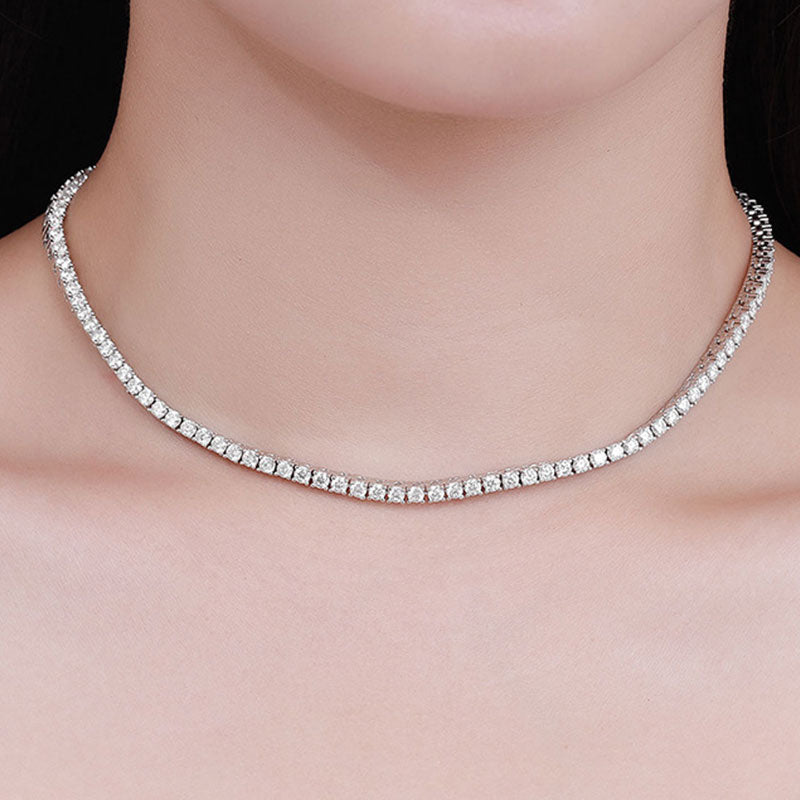 Rhodium Silver 3MM Cubic Zirconia Tennis Necklace