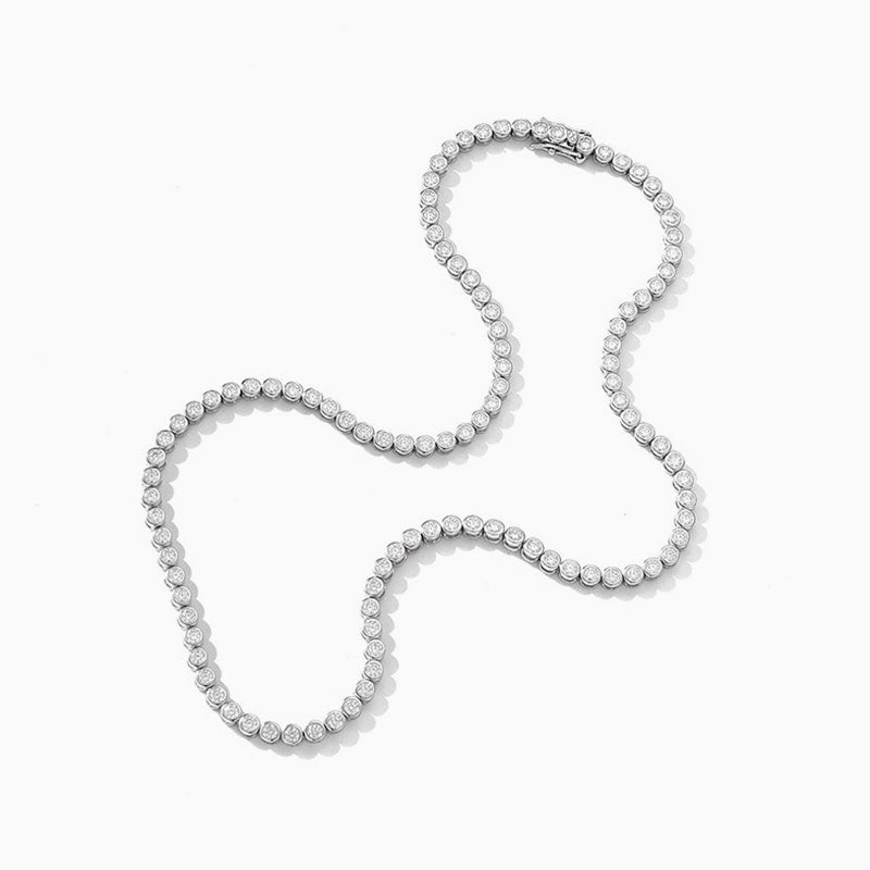 Rhodium Plated Sterling Silver 2MM Moissanite Tennis Necklace