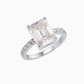 Rhodium Plated Silver Emerald Cut Moissanite Half Eternity Band