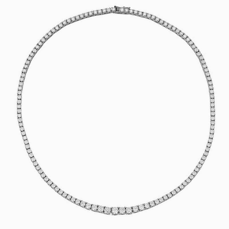 Rhodium Plated Sterling Silver Moissanite Tennis Necklace