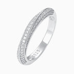 Rhodium Plated Sterling Silver Twisted Ring with Round Cut Moissanite Pave