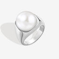 Rhodium Plated Sterling Silver Freshwater Pearl Sphere Dome Ring