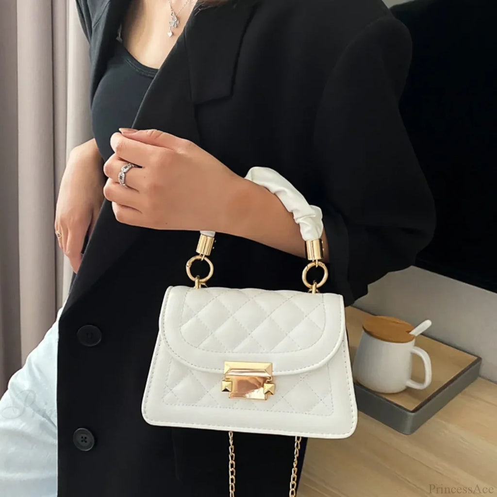 Rhomboid Chain PU Leather Messenger Handbag