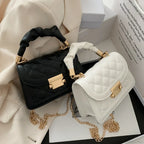 Rhomboid Chain PU Leather Messenger Handbag
