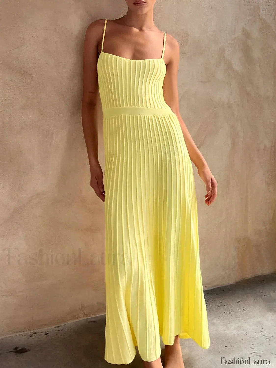 Yellow Rib Midi Sundress Dress