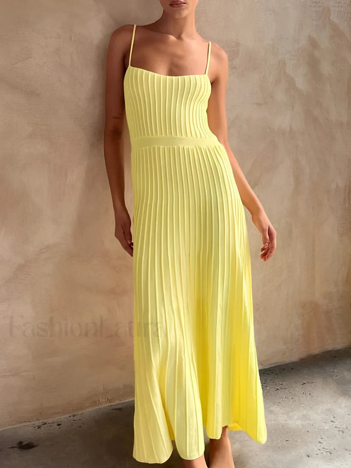 Yellow Rib Midi Sundress Dress