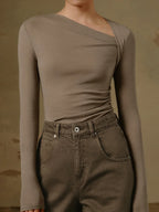 Ribbed Knit Long Sleeve Asymmetric Shirt