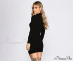 Ribbed Knit Mock Charming Neck Mini Dress