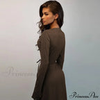 Ribbed Knitted Tie-detailed Fashionable Club-ready Birthday Autumnal Maxi Dress