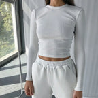 Ribbed Sexy Cropped Slim Fit Long Sleeve Knit Top
