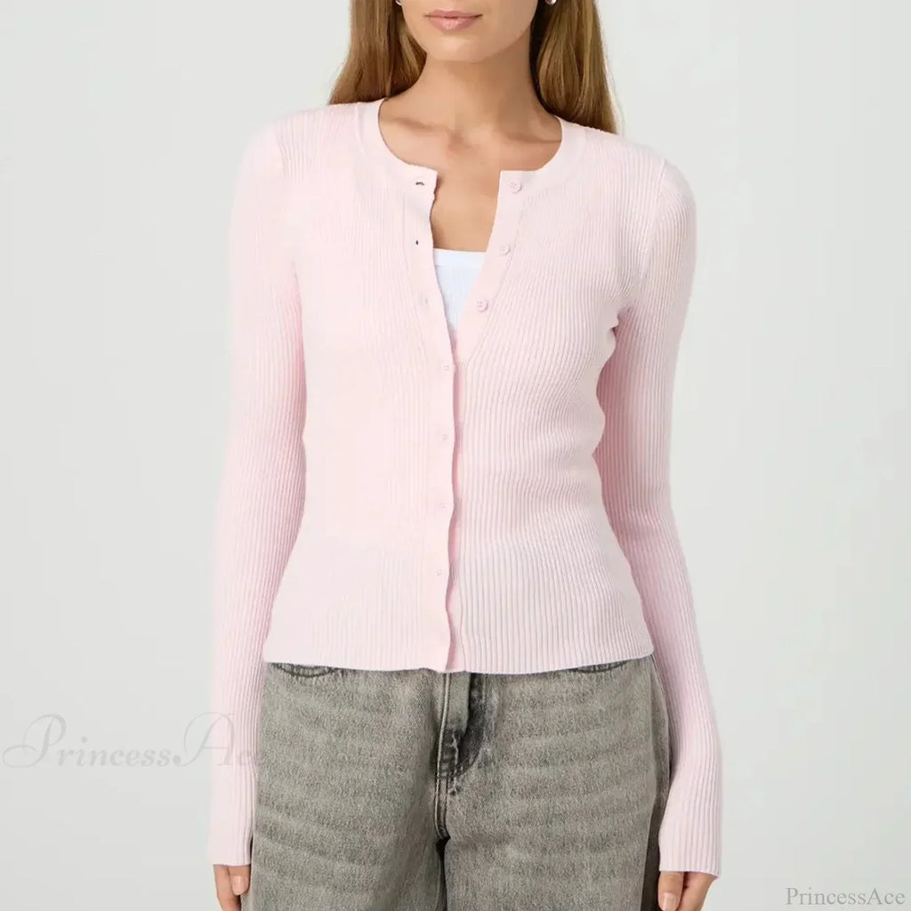 Ribbed Slim Button-Up Long Sleeve Cardigan