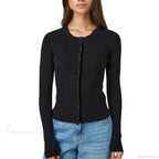Ribbed Slim Button-Up Long Sleeve Cardigan