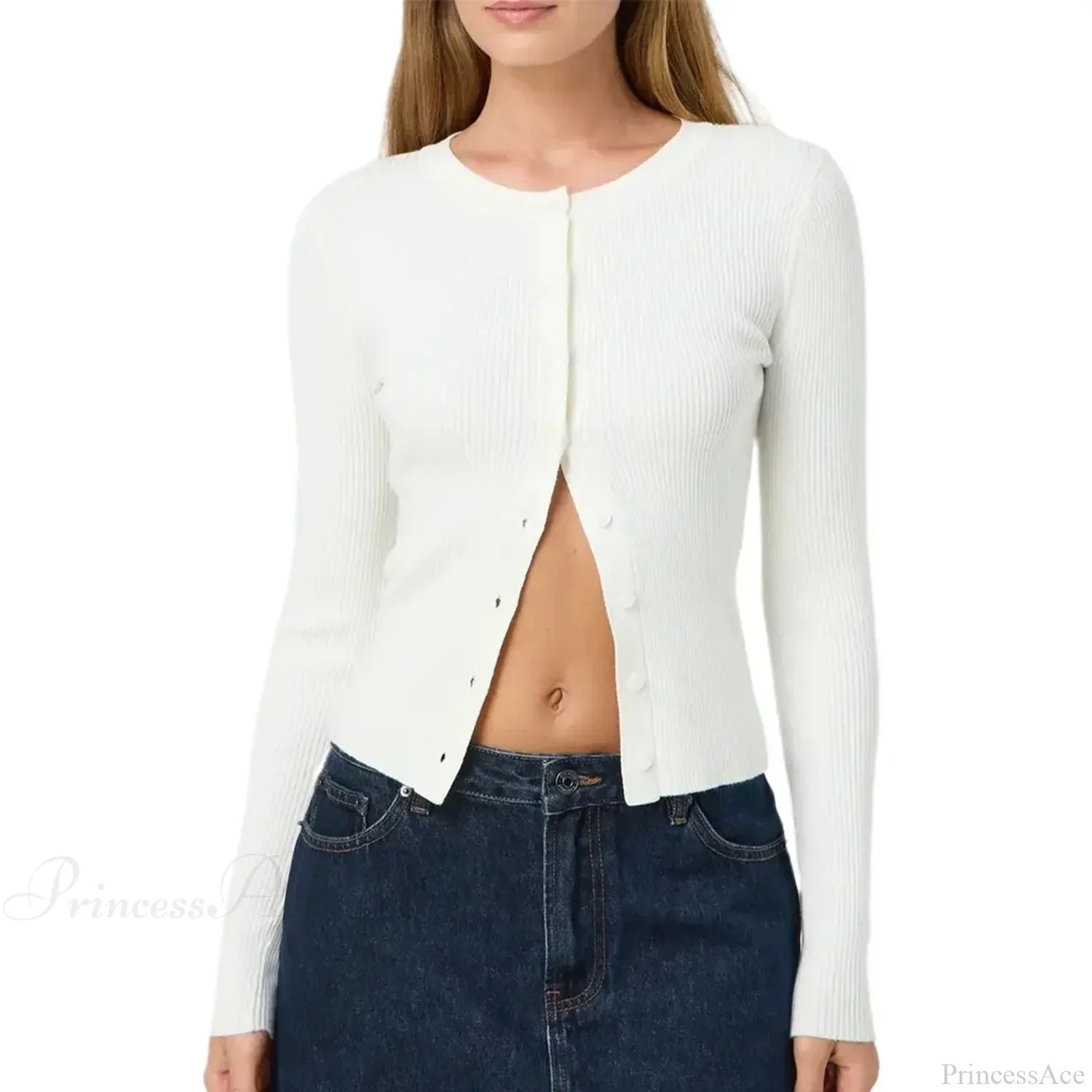Ribbed Slim Button-Up Long Sleeve Cardigan