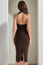 Ribbed Wide Knit Halter Fitted Maxi Dress