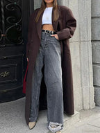 Ribbed Woolen Double-Breasted Overcoat