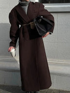 Ribbed Woolen Double-Breasted Overcoat