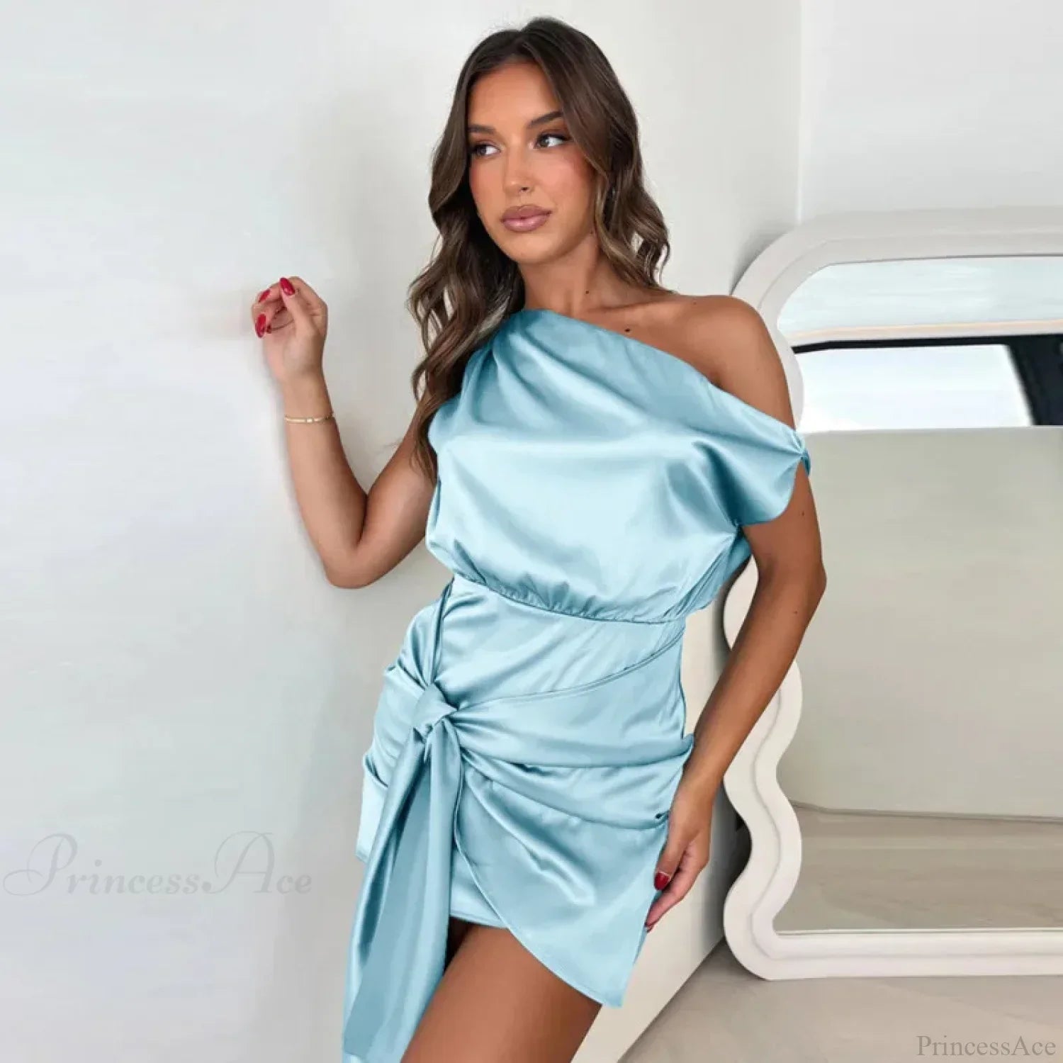 Ribbon Pleated Slim Bodycon Vacation Dress
