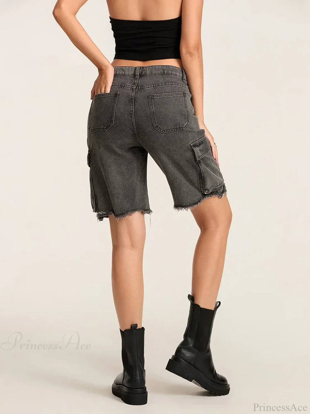 Ripped Button Denim Short