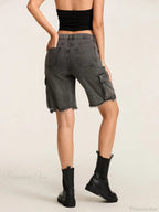 Ripped Button Denim Short