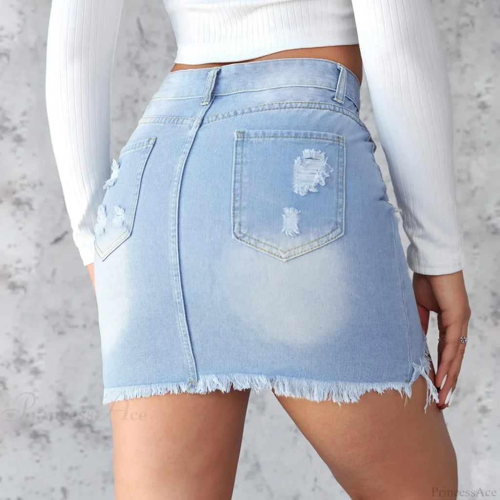 Ripped Raw Edge A-Line Skirt