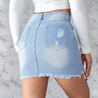 Ripped Raw Edge A-Line Skirt