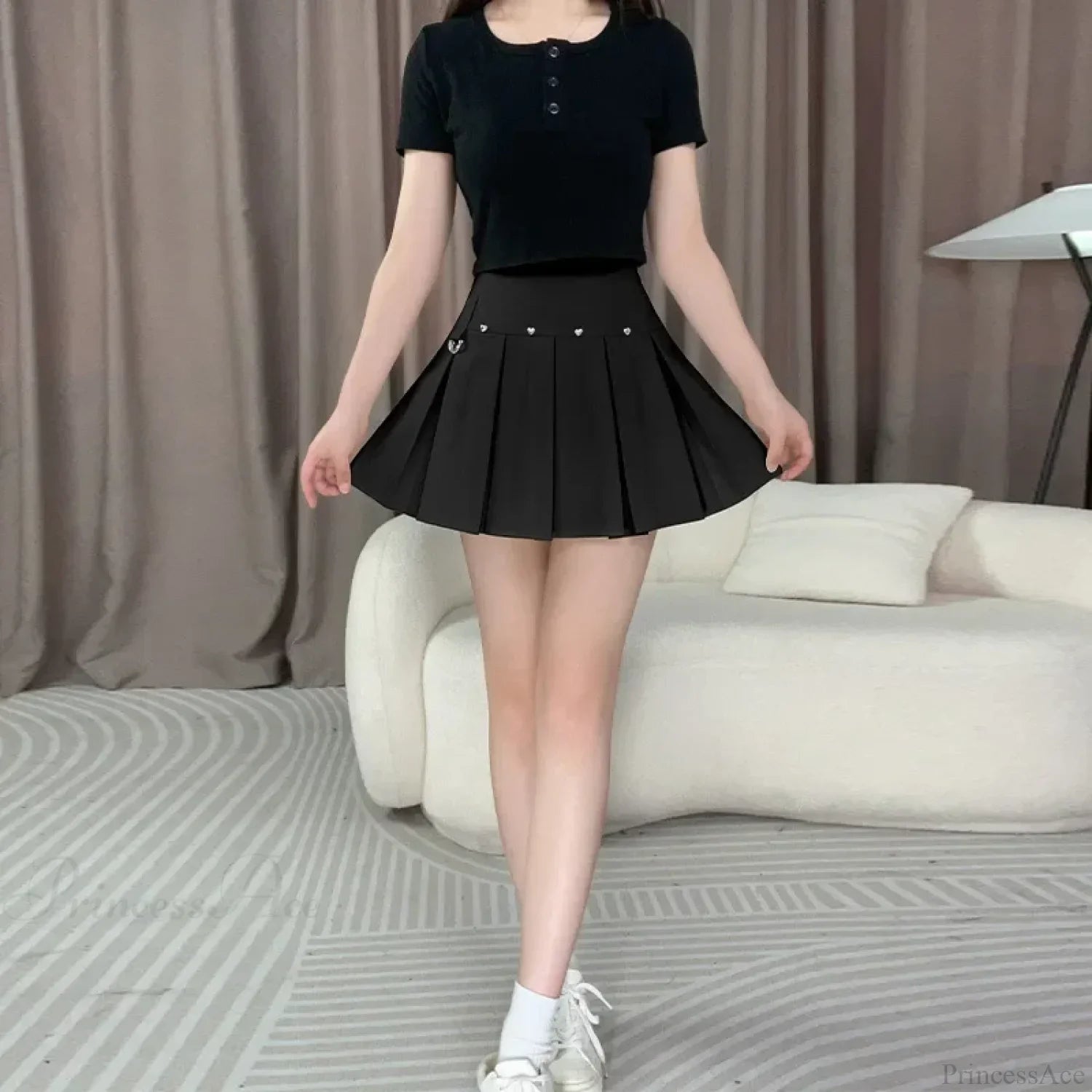 Rivet Pleated A-line Street Skirt