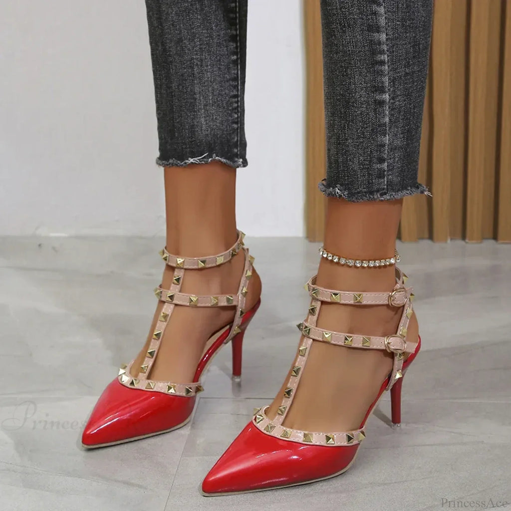 Rivets Sandals Summer Thick Fine High-Heeled Pointed Stiletto Nightclub High Heel