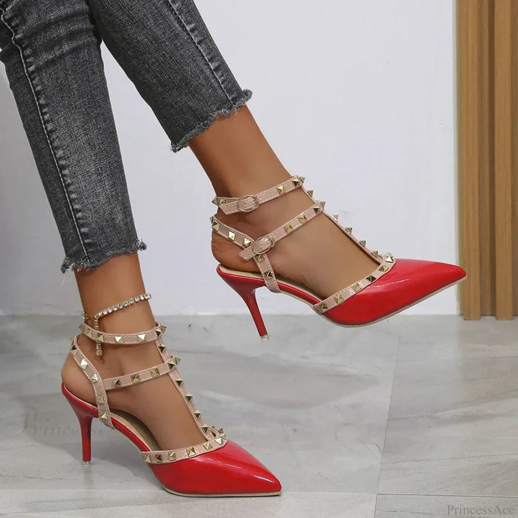 Rivets Sandals Summer Thick Fine High-Heeled Pointed Stiletto Nightclub High Heel