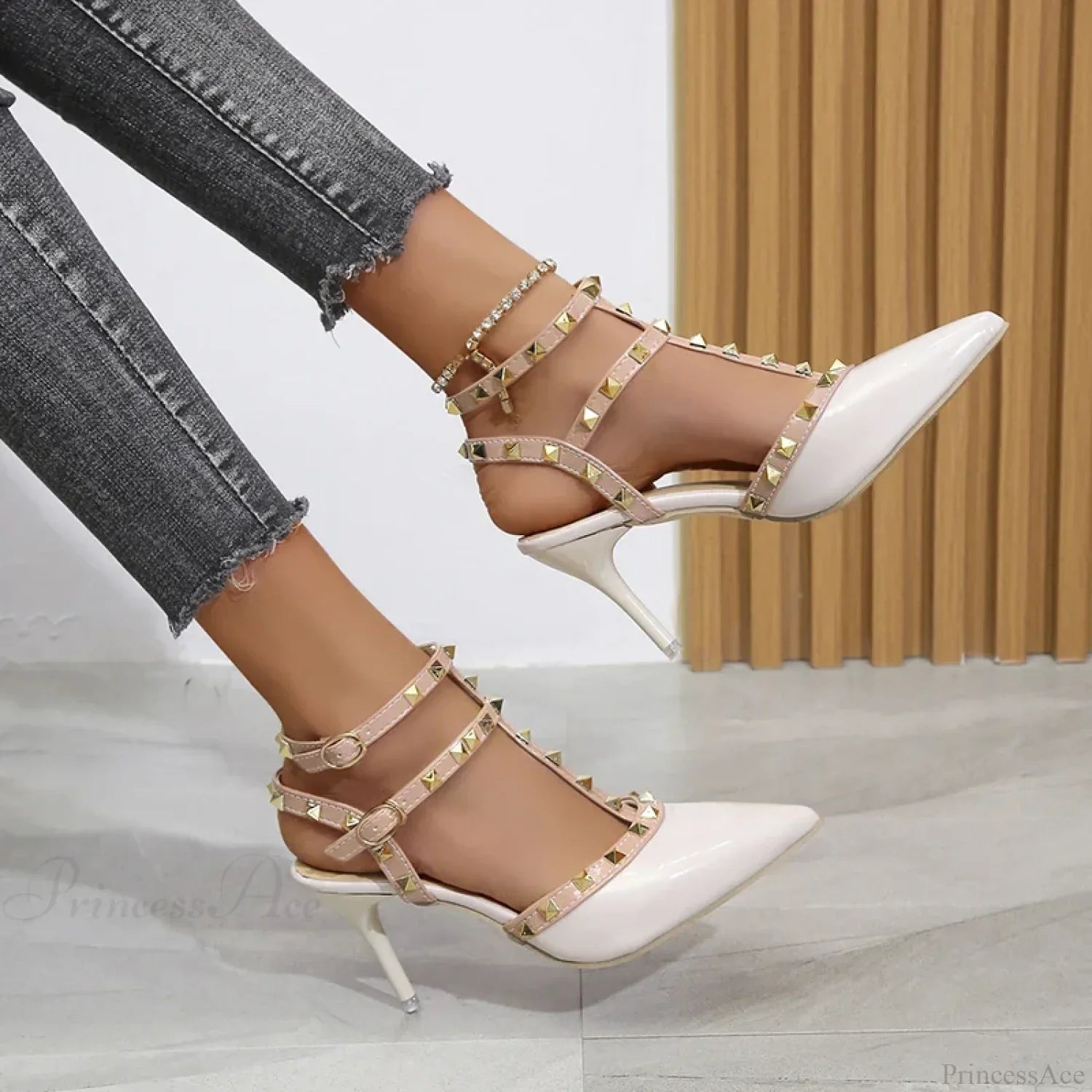Rivets Sandals Summer Thick Fine High-Heeled Pointed Stiletto Nightclub High Heel