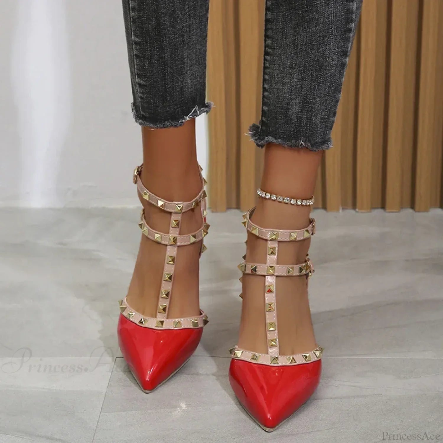 Rivets Sandals Summer Thick Fine High-Heeled Pointed Stiletto Nightclub High Heel