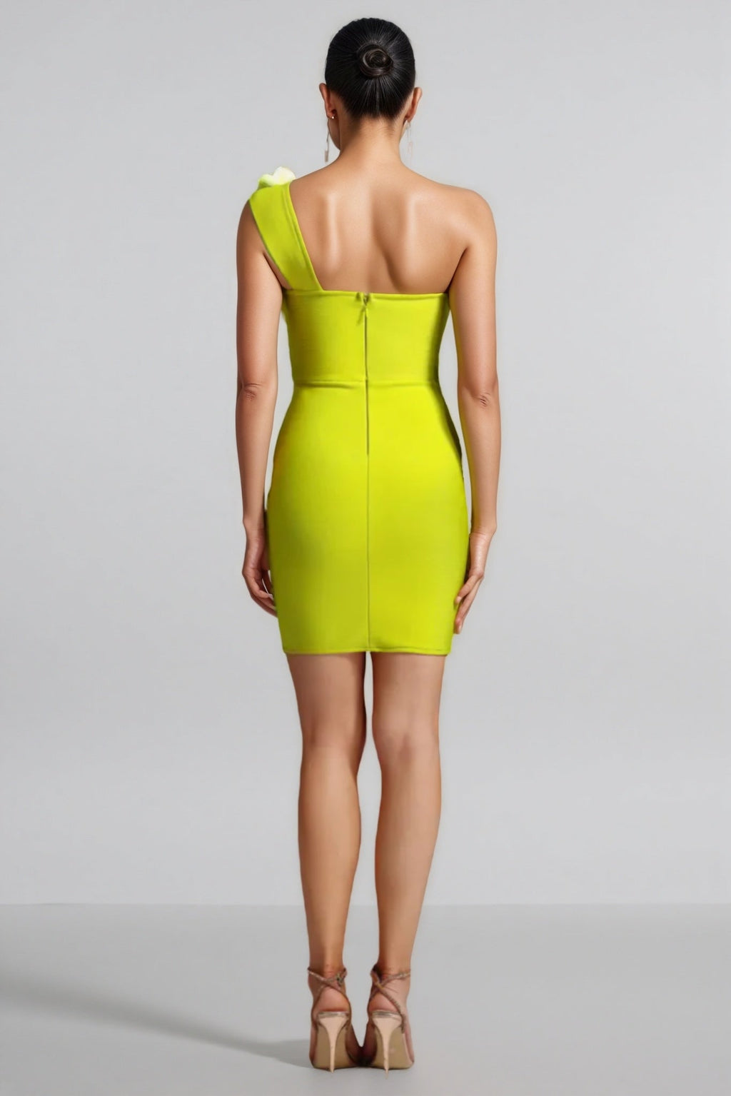 Leifea Green Shoulder 3D Floral Mini Dress