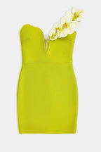 Leifea Green Shoulder 3D Floral Mini Dress