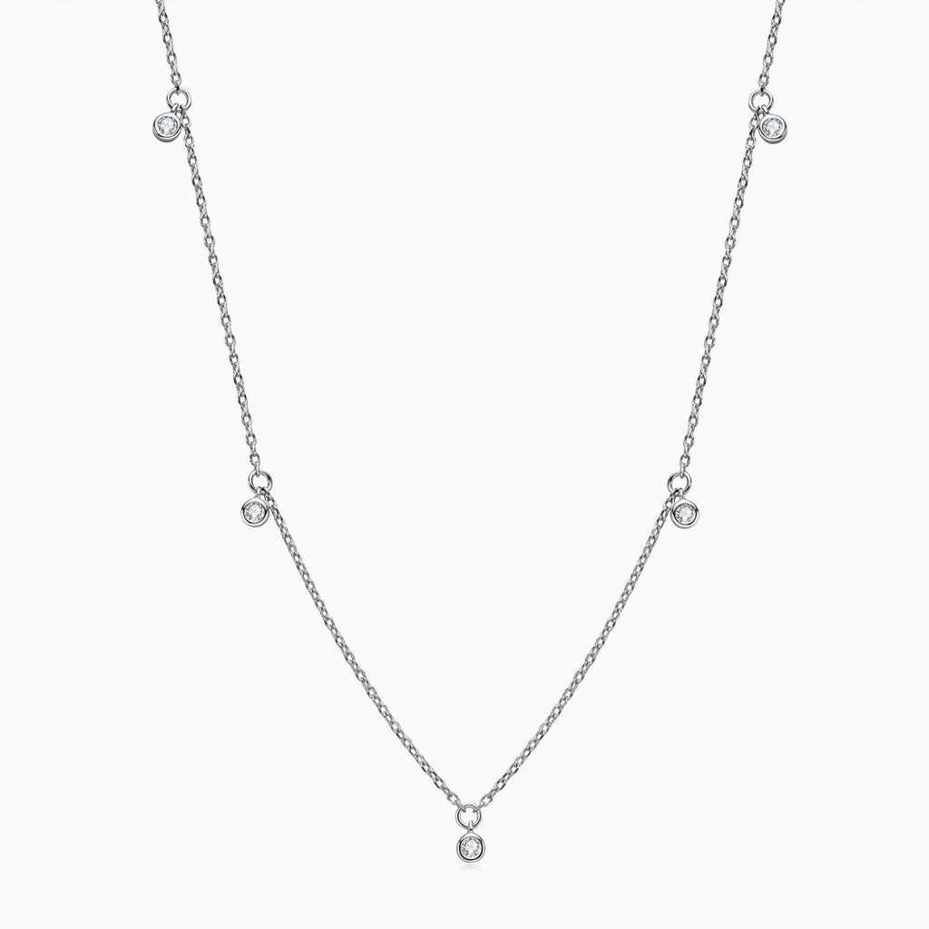 Rhodium Plated Sterling Silver Rolo Chain Dangle Moissanite Droplet Necklace