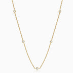 Rhodium Plated Moissanite Droplet Station Necklace with Rolo Chain in Sterling Silver