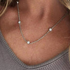 Rhodium Plated Moissanite Droplet Station Necklace with Rolo Chain in Sterling Silver