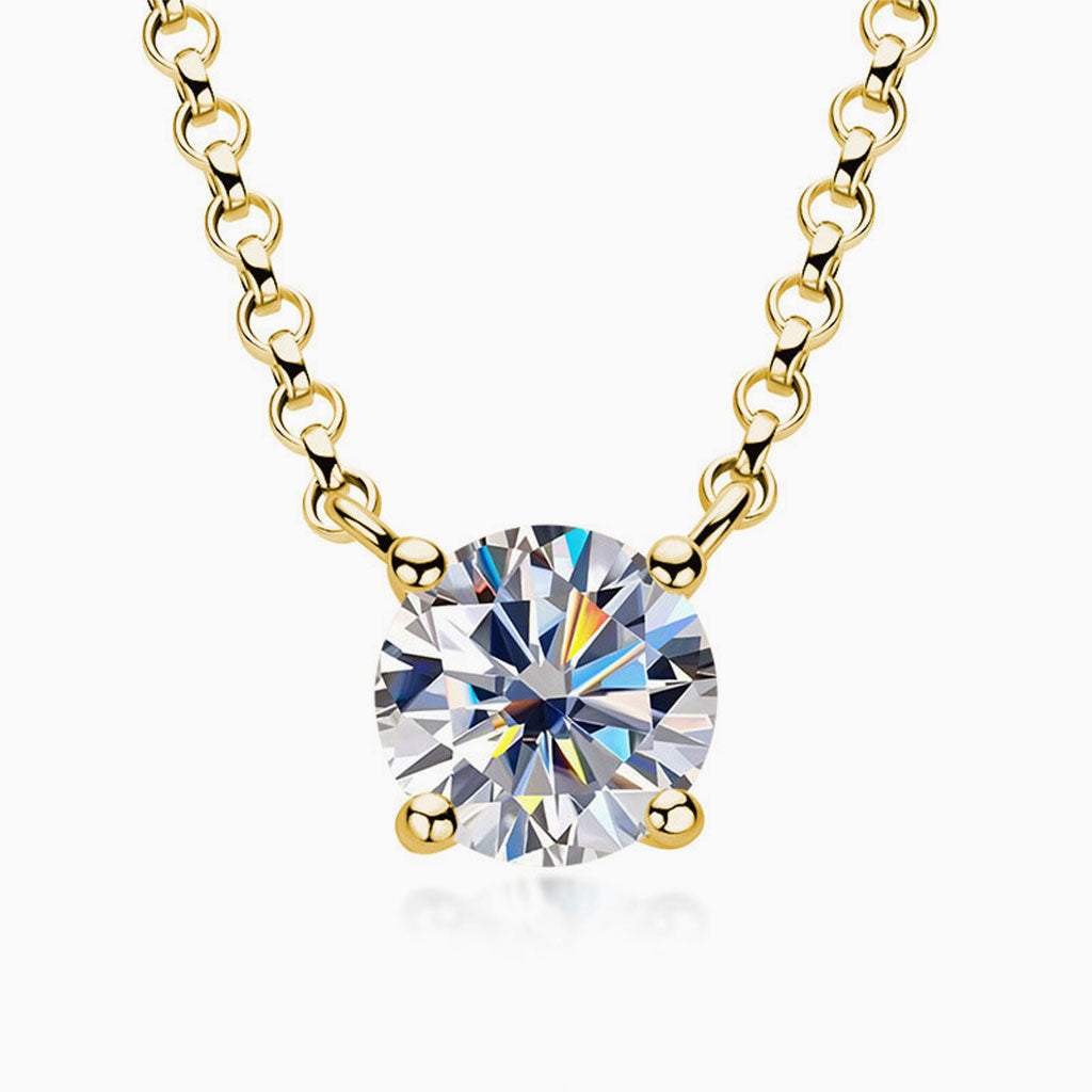Rolo Chain Sterling Silver 1CT Moissanite Solitaire Pendant Necklace