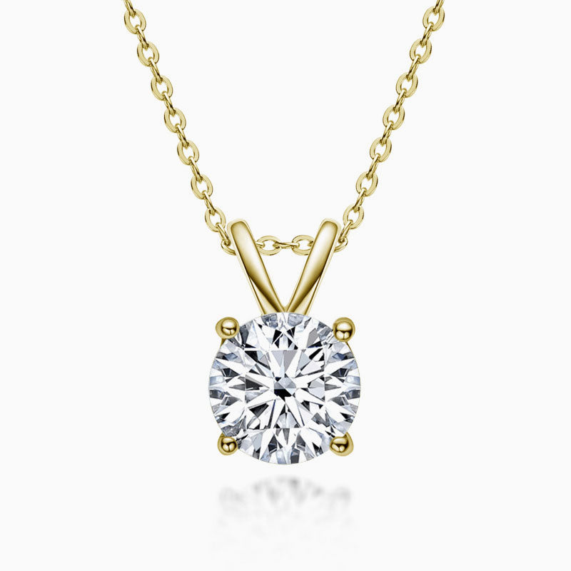 Rolo Chain Sterling Silver V Bail 1CT Moissanite Solitaire Pendant Necklace
