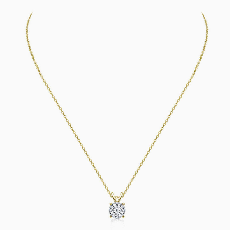 Rolo Chain Sterling Silver V Bail 1CT Moissanite Solitaire Pendant Necklace