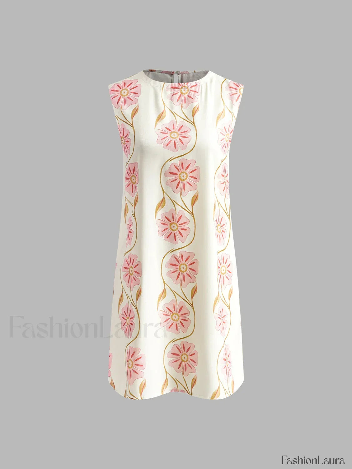 White Romantic Print Sleeveless Mini Dress