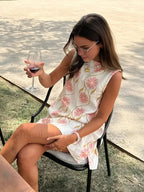 Romantic Print Sleeveless Mini  Dress