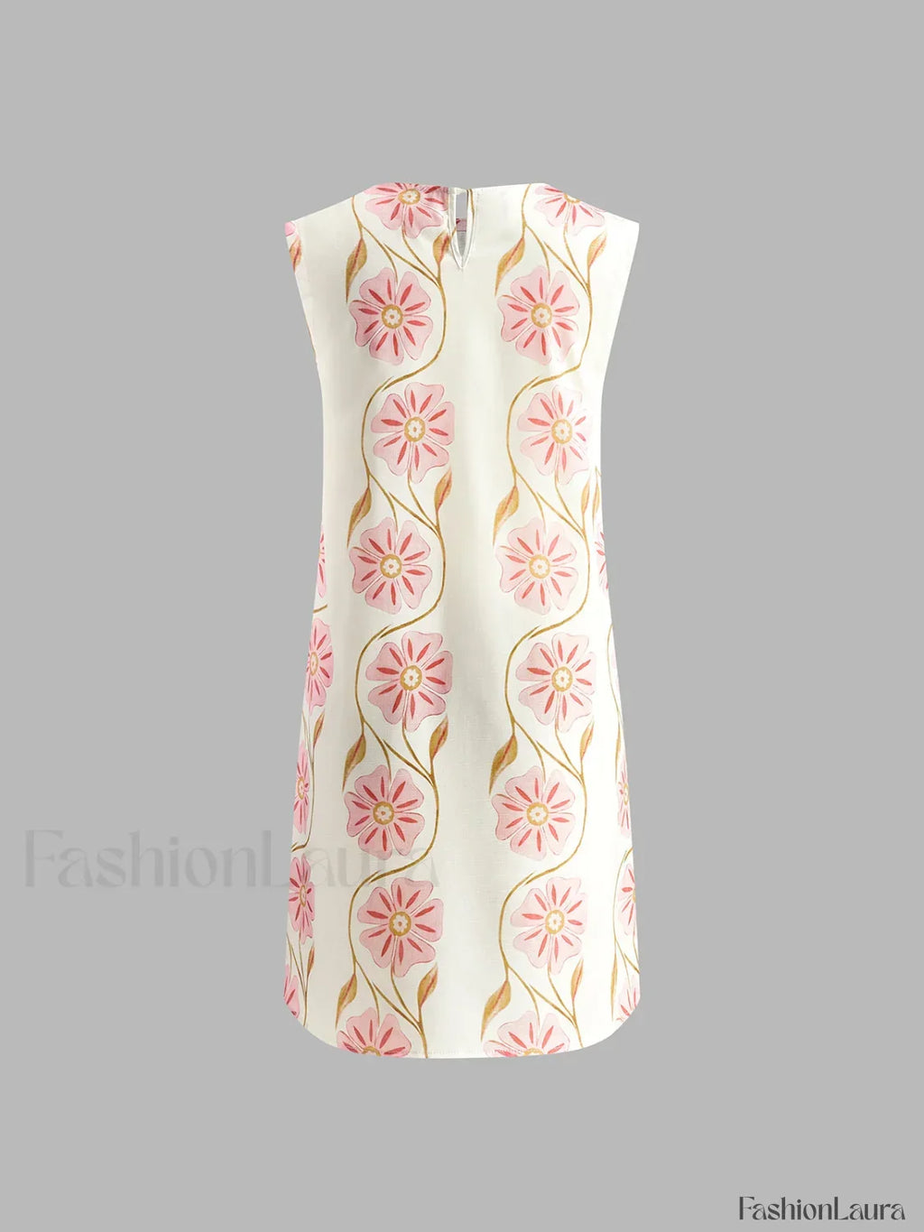 White Romantic Print Sleeveless Mini Dress