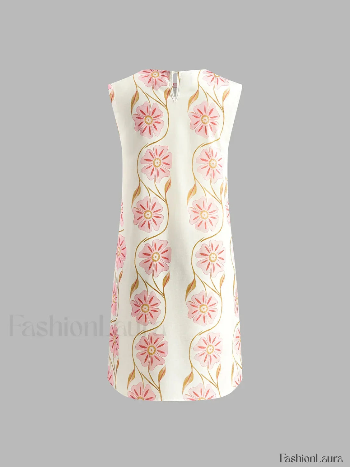 White Romantic Print Sleeveless Mini Dress