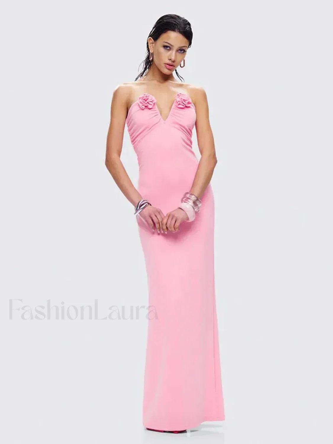 Pink Strapless Maxi Dress