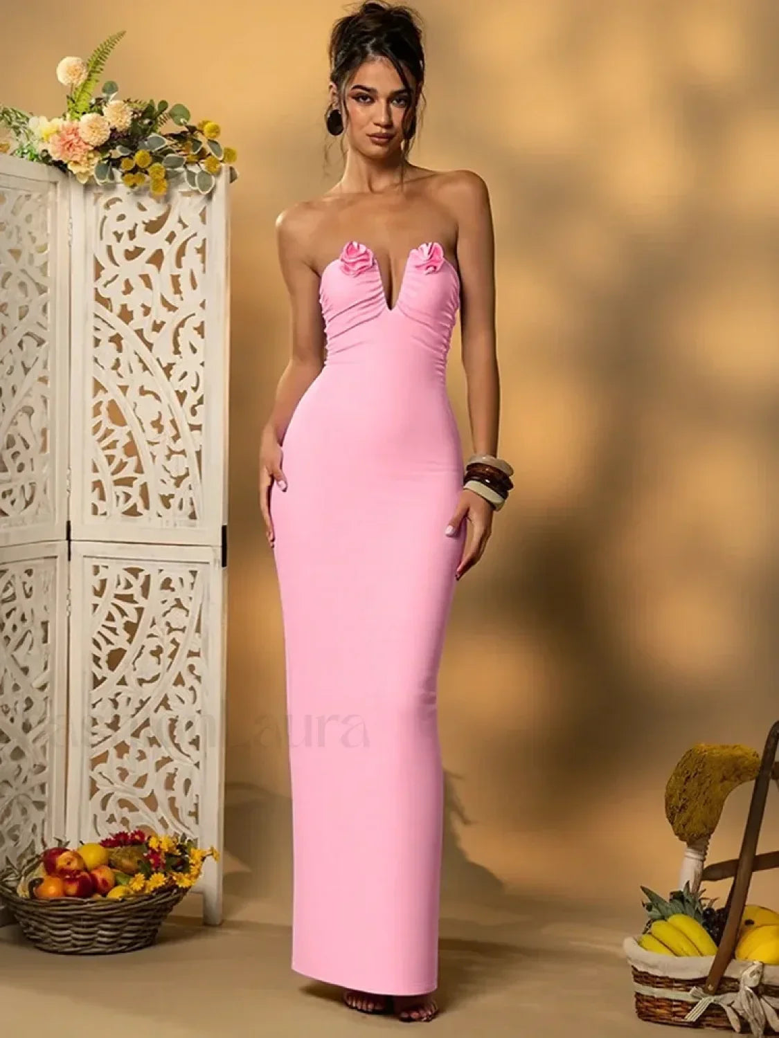 Pink Strapless Maxi Dress