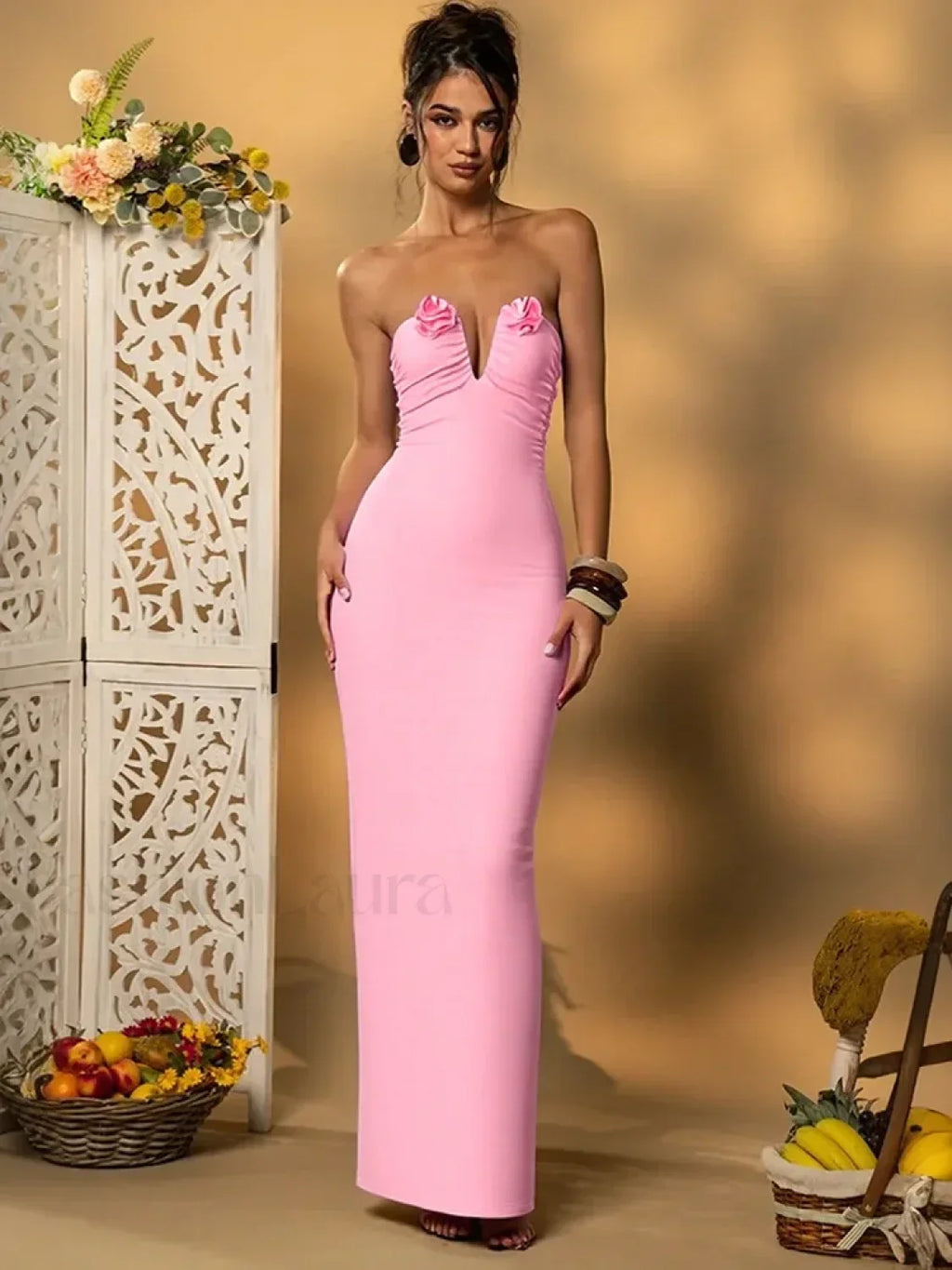 Pink Strapless Maxi Dress