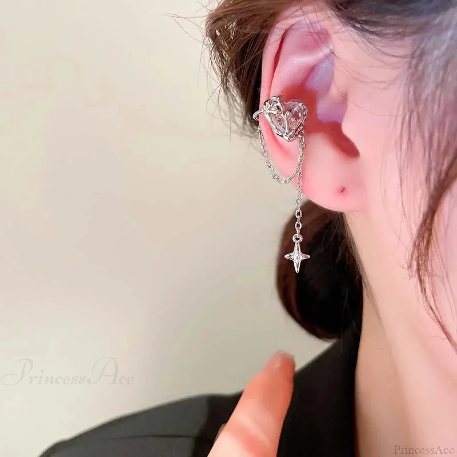 Rose Quartz Heart Celestial Fringe Clip Earring